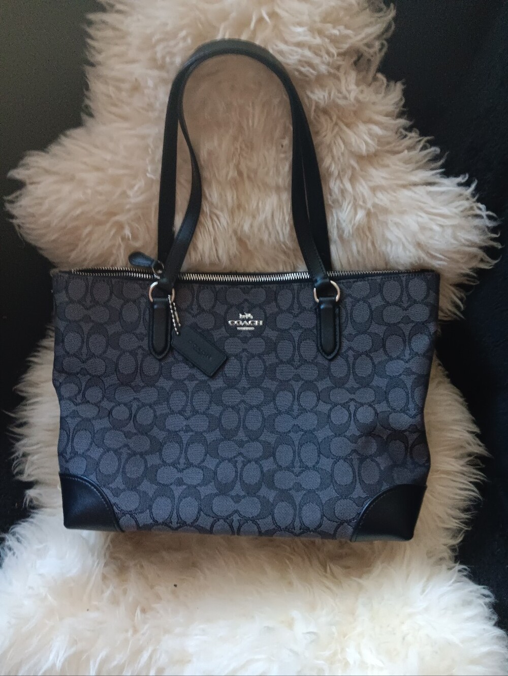 Coach Signature Canvas Tote Bag - Black/Gray